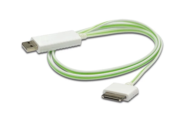Digitus Senkronizasyon ve Şarj için FLUX CONNECT Işıklı Kablo, Apple Dock erkek <-> USB A erkek 0.90 metre, AWG28, beyaz renk, iPod, iPhone için ideal