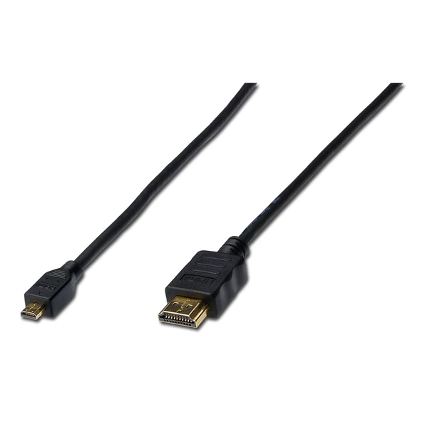 HDMI High Speed with Ethernet Bağlantı Kablosu (HDMI 1.4), 2160p, 4K, HDMI Tip D (mikro) Erkek - HDMI Tip A Erkek, 2 metre, CU, AWG30, 3x zırhlı, UL, altın kaplama, siyah renk