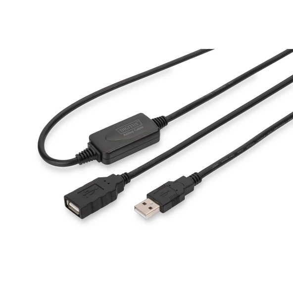 Digitus USB 2.0 Repeater / Uzatma Kablosu, USB A erkek / A dişi, 10 metre<br>Digitus USB 2.0 Active Extension Cable