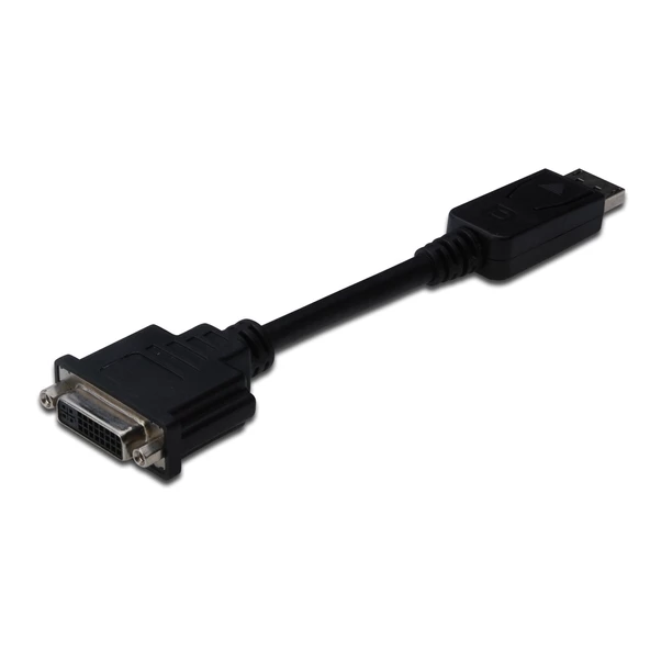 DisplayPort (DP) <-> DVI-I Adaptörü, Kablolu,  DP Erkek - DVI-I (24+5) Dişi, 0.15 metre, kilit mekanizmalı, DP 1.2 uyumlu UL,  siyah renk