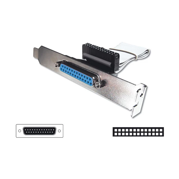 Yazıcı İçin Slot Bracket Bağlantı Kablosu, DB25 Erkek <-> 26 pin IDC Dişi, 0.25 metre, CU, AWG28, UL2651