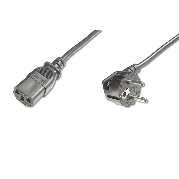 Güç Kablosu, C13 dişi - CEE 7/7 (Tip-F) erkek 90 derece, 1.8m, H05VV-F3G 0.75qmm, siyah renk<br>Power Cord, CEE 7/7 (Typ-F) 90ø angled - C13 M/F, 1.8m, H05VV-F3G 0.75qmm, black