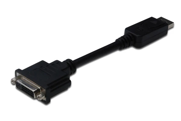 DisplayPort (DP) <-> DVI-I Adaptörü, Kablolu,  DP Erkek - DVI-I (24+5) Dişi, 0.15 metre, kilit mekanizmalı, DP 1.2 uyumlu UL,  siyah renk