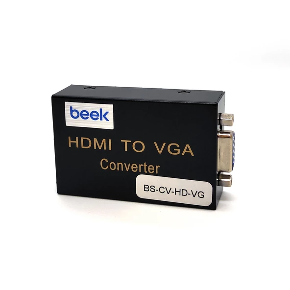 Beek HDMI Sinyalini <-> VGA Görüntü ve Ses Sinyaline Çevirici,  1 x HDMI 1.3 giriş (UXGA ve 1080I), 1 x VGA dişi / hoparlör (audio) 3.5mm yuva<br>Beek HDMI to VGA/3.5mm Audio, HDMI 1.3