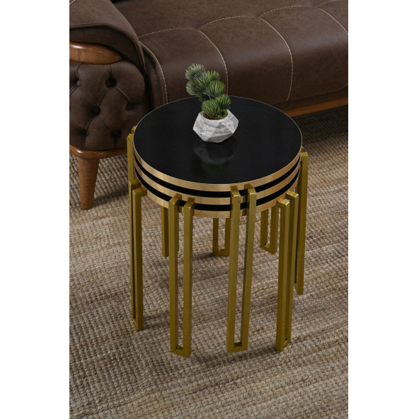 Zigon Sehpa Üçlü Yuvarlak Metal  Gold Ayak - 2