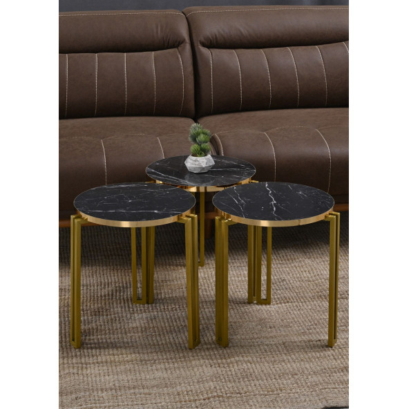 Zigon Sehpa Üçlü Yuvarlak Metal  Gold Ayak - 3