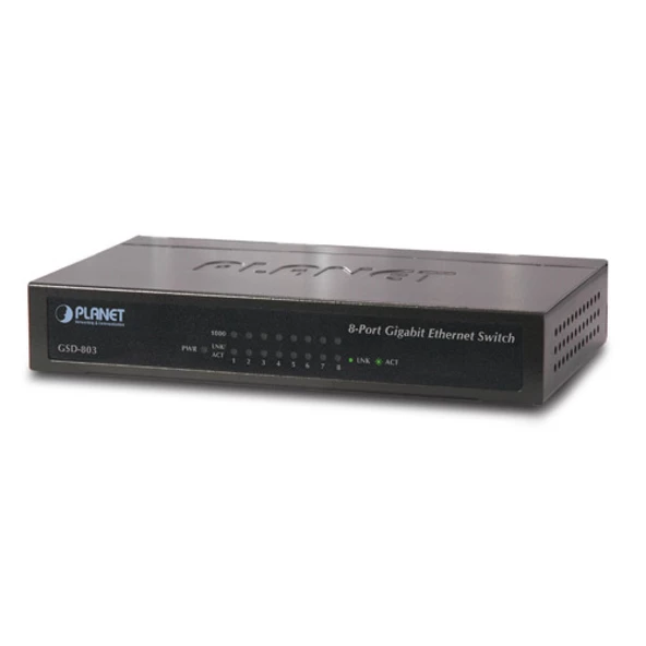 Yönetilemeyen Switch (Unmanaged Switch)<br>8-Port 10/100/1000Base-T<br>Harici güç adaptörü