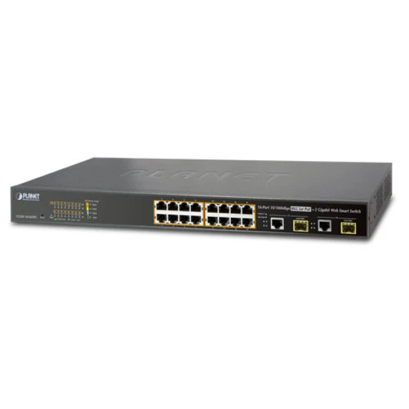 Fast Ethernet PoE <b>Websmart</b> Switch<br>16-Port 10/100Base-T IEEE 802.3at/af PoE+ Injector (Port başına 30.8 watt) (PoE Güç Bütçesi maks. 220 Watt)<br>2-Port Gigabit TP/SFP Combo