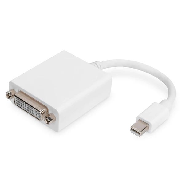 Mini DisplayPort (DP) <-> DVI-I Adaptörü, Kablolu, mini DP Erkek <->- DVI-I (24+5) Dişi, 0.15 metre, DP 1.1a uyumlu, DP 1.2 uyumlu, 2x zırhlı, UL, CE, nikel kaplama, beyaz renk