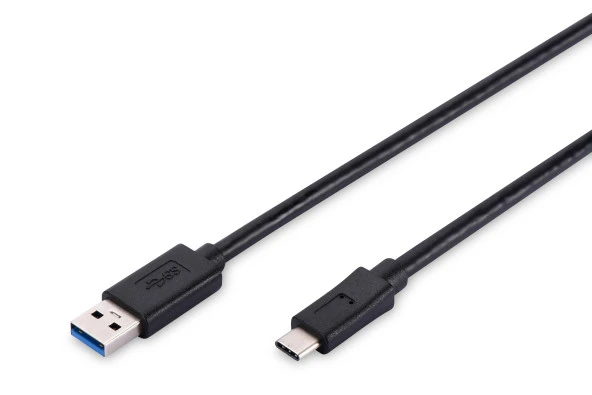 USB Tip C Bağlantı Kablosu, USB Tip C Erkek (USB 3.1/3.0/2.0) - USB Tip A Erkek (USB 3.0/2.0),  1 metre, AWG 24/28, 2x zırhlı, UL, nikel kaplama, siyah renk, <b>Super Speed</b>