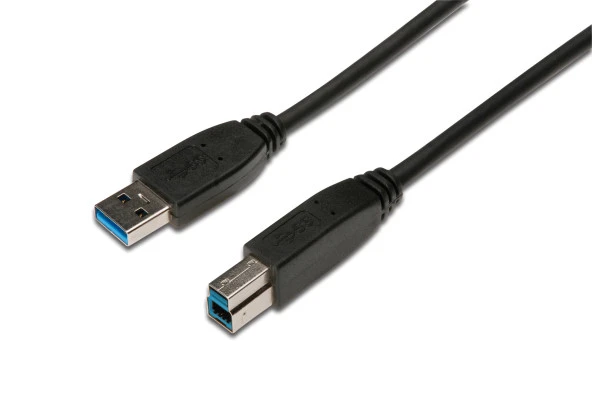 USB 3.0 Bağlantı Kablosu, USB A erkek - USB B erkek, 1.80 metre, CU, AWG 28, 2x zırhlı, UL, siyah renk