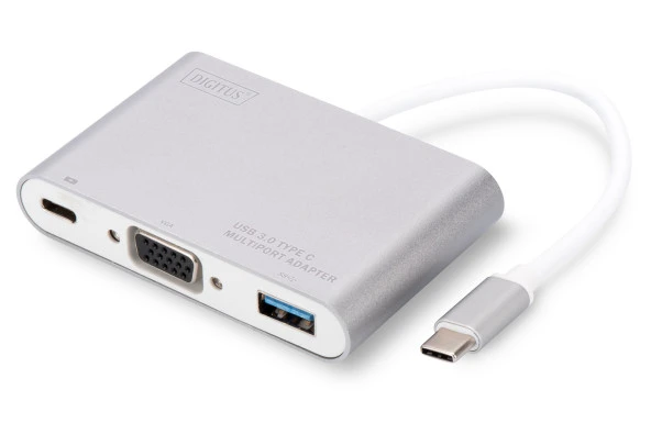 Digitus USB 3.0 (USB Tip C) <-> VGA Grafik Adaptörü<br>USB 3.0 Hub<br>Giriş: 1 x USB Tip C erkek (bilgisayar bağlantısı) <br>Çıkış:<br>1 x VGA (HD15) dişi (Full HD) <br>1 x USB 3.0 USB-A dişi <br>1 x Şarj özellikl