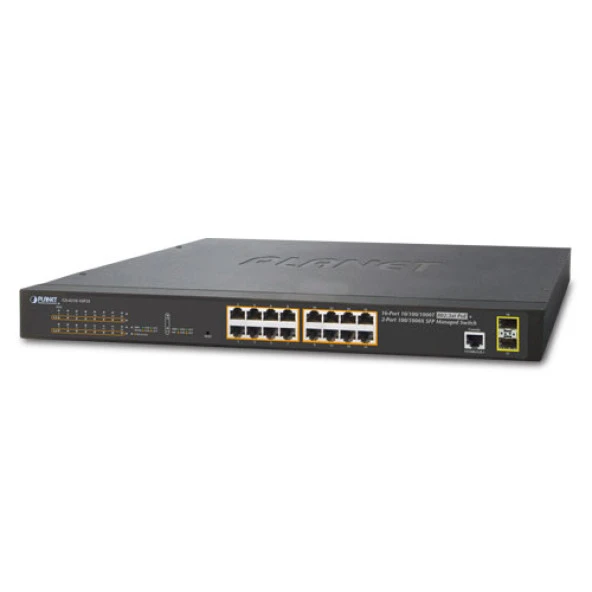 Yönetilebilir Gigabit Switch (Managed Gigabit Switch)<br>16-Port 10/100/1000T 802.3at/af PoE+ Injector (Port başına 30.8 watt) (PoE Güç Bütçesi maks. 220 watt)<br>2-Port 100/1000BASE-X mini-GBIC/SFP yuva<br>1 x Konsol port