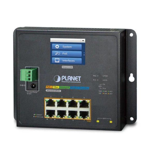 Endüstriyel Duvar Tip Yönetilebilir Switch (Industrial Wall-Mount Managed Switch)<br>8-Port 10/100/1000T IEEE 802.3at/af PoE+ Injector Port (Port başına 30.8 watt) (PoE Güç Bütçesi maks. 240 Watt)<br>2-Port 1000Base-SX/LX/BX SFP/mini-GBIC yuva