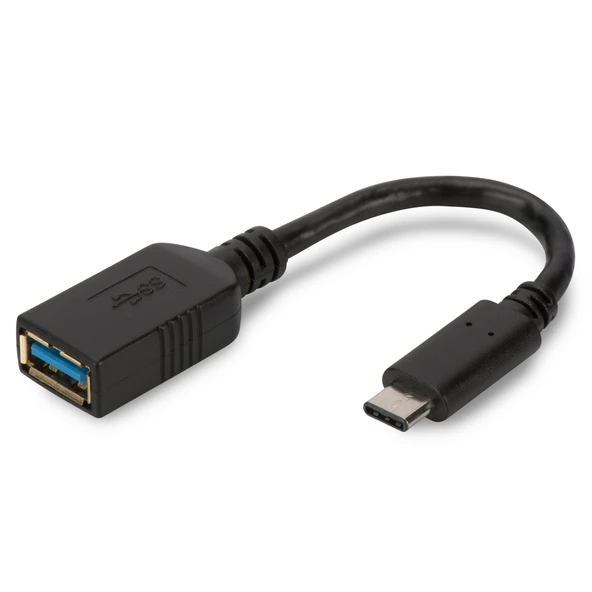 USB Tip C Adaptörü, On-The-Go (OTG), USB Tip C Erkek <->  USB Tip A Dişi, 0,15 metre, Super Speed, USB 3.0, siyah renk