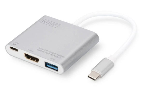 Digitus USB 3.0 (USB Tip C) <-> HDMI Grafik Adaptörü<br>USB 3.0 Hub<br>Giriş: 1 x USB Tip C erkek (bilgisayar bağlantısı) <br>Çıkış: <br>1 x USB 3.0 USB-A dişi <br>1 x Şarj özellikli USB Tip C (PD 2.0) dişi (60W)<br&