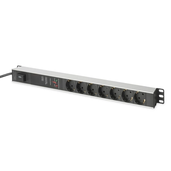 Digitus 1U Alüminyum PDU/Power Distribution Unit (Elektrik Güç Dağıtım Ünitesi), Kabin Tipi, 16A, 4000W, 250VAC 50/60Hz, 7 x CEE 7/7 priz, 2 metre kablolu