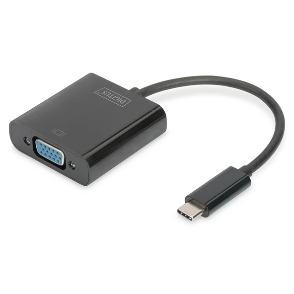 Digitus USB 3.1 (Gen. 1) (USB Tip C) <-> VGA Grafik Adaptörü<br>Giriş: 1 x USB Tip C erkek (bilgisayar bağlantısı) <br>Çıkış: 1 x VGA (HD15) dişi (Full HD)<br>Plastik