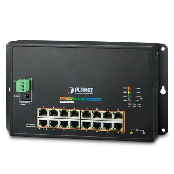 Endüstriyel Duvar Tip L2 Yönetilebilir Switch (Industrial 16-Port 10/100/1000T 802.3at PoE + 2-Port 100/1000X SFP Wall-mounted Managed Switch)<br>16-Port 10/100/1000BASE-T IEEE 802.3at/af PoE+ Injector Port (Port başına 36 watt) (PoE Güç Bütçesi mak