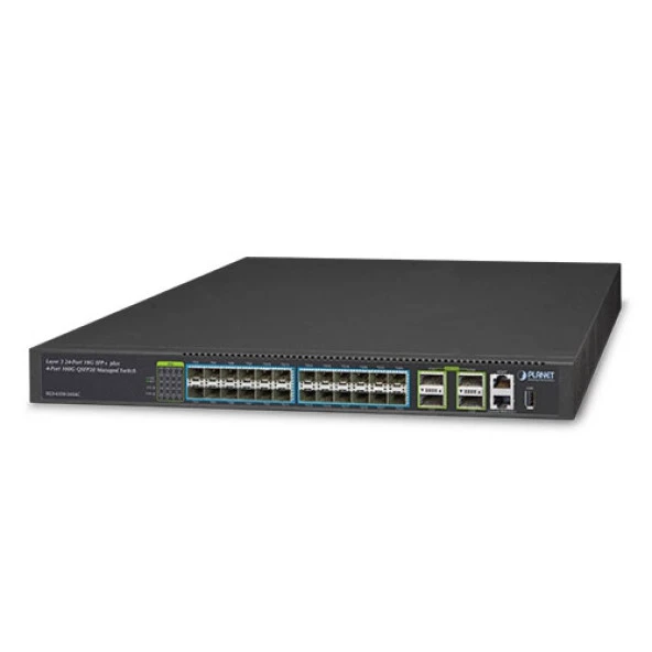 Layer 3 Yönetilebilir Switch (Layer 3 Managed Switch)<br>24 x 10GBASE-SR/LR SFP+ yuva (1000BASE-SX/LX/BX SFP uyumlu)<br>4 x 100G QSFP28 yuva, 100/40 Gigabit Ethernet destekler, 4 x 10 Gigabit Ethernet mod<br>  1 x 10/100/1000Base-T RJ45