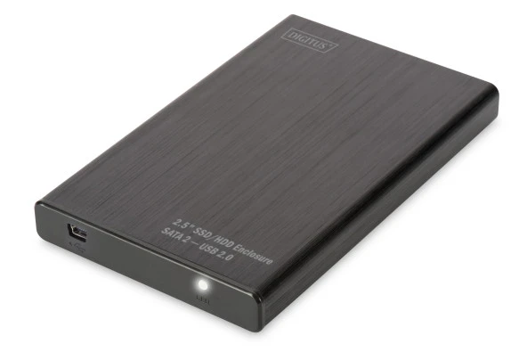 Digitus 2,5 Inch SATA 2 SSD/HDD için (9,5 mm veya 7,0 mm yükseklik) 2,5 Inch Harici Kutu, Alüminyum, Bağlantı arayüzü USB 2.0, Elektrik beslemesi USB