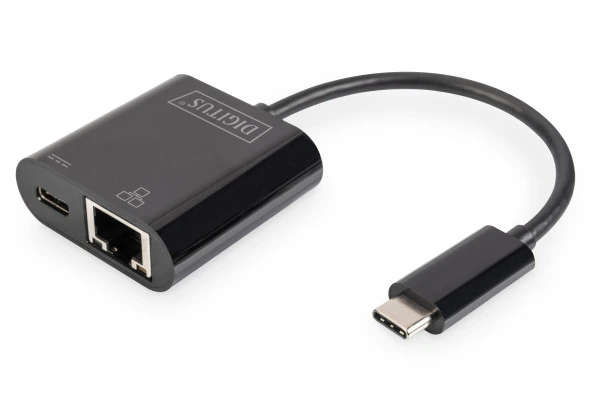 Digitus USB Tip C Gigabit Ethernet Adaptörü<br>Giriş: 1 x 10/100/1000 port<br>Çıkış: 1 x şarj özellikli USB Tip C (PD 2.0, 60W, 20V/3A) erkek port (bilgisayar bağlantısı için)<br> Digitus USB-Type-C Gigabit Ethernet Adapter + PD with pow