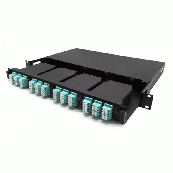 BN-19FPMPO-4 Panel için MPO Kaset OM3; 2 x MPO Adaptör, 12xLC Dublex Adaptör, 2 x 6LC Duplex OM3 MPO Bağlantı Kablosu Dahil (4 port BN-19FPMPO-4 model MPO Boş Patch Panel haricen temin edilmelidir)