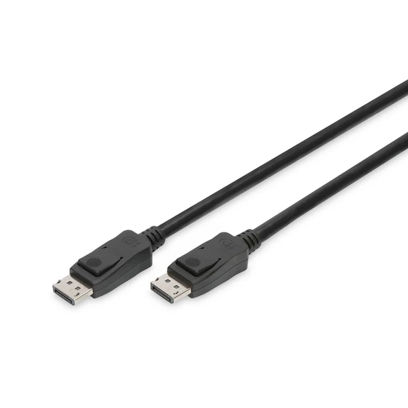 Digitus DisplayPort (DP) Bağlantı Kablosu, DP Erkek <-> DP Erkek, 5 metre, kilit mekanizmalı, Ultra HD 8K, DP 1.3/1.4, siyah renk