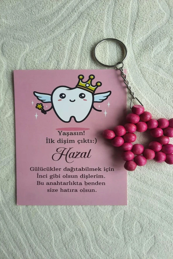 20 Adet Pembe Diş Buğdayı Hediyelik Anahtarlık - Bebek Hediyelik - Mevlid Hediyesi - Kişisel Yazı - 3