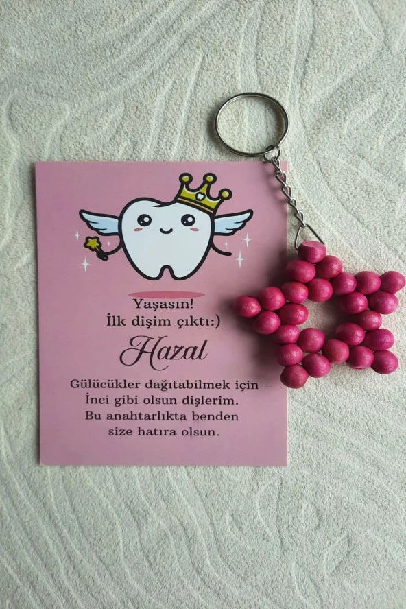 20 Adet Pembe Diş Buğdayı Hediyelik Anahtarlık - Bebek Hediyelik - Mevlid Hediyesi - Kişisel Yazı - 5