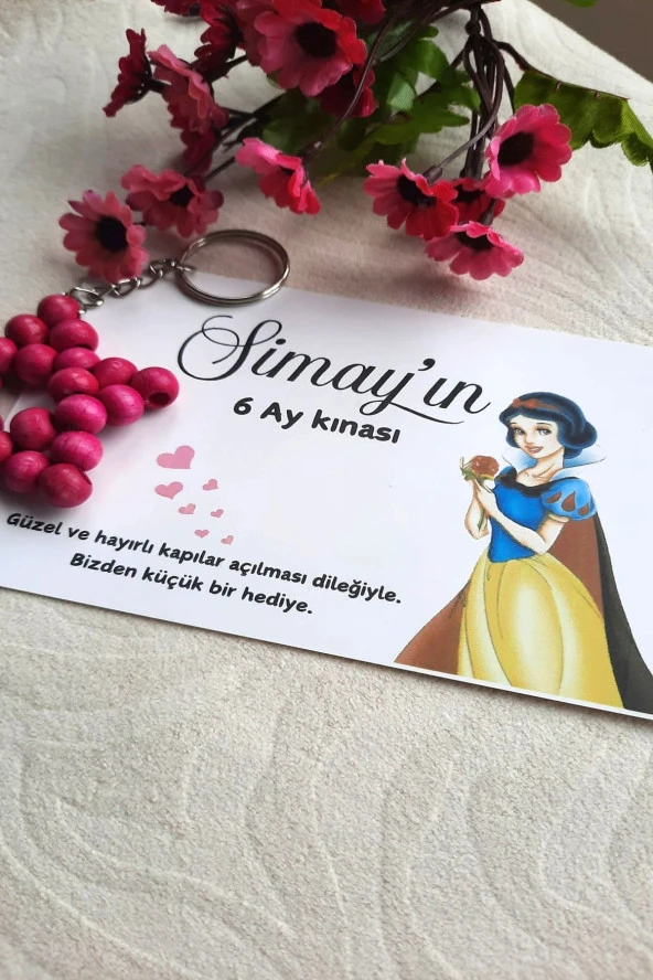 10 Adet Pamuk Prenses Kartlı  Yıldız Anahtarlık - Bebek Hediyesi - Kişisel Yazı Eklenir - 3