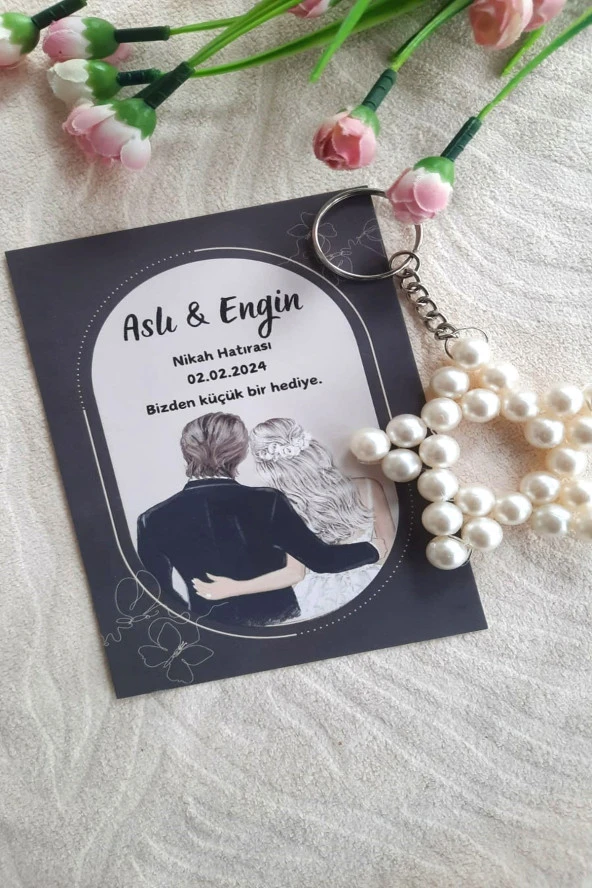 30 Adet Siyah Çerçeve Kartlı Hediyelik Yıldız Anahtarlık - Kına Hediye - Nikah Hediye- Bride - 3