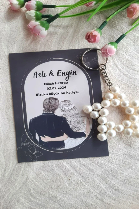 30 Adet Siyah Çerçeve Kartlı Hediyelik Yıldız Anahtarlık - Kına Hediye - Nikah Hediye- Bride - 4