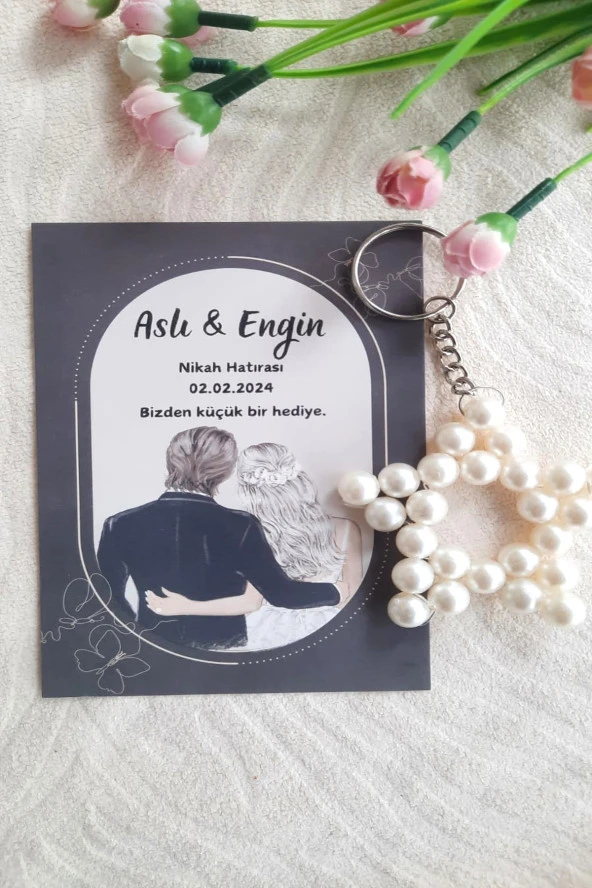 30 Adet Siyah Çerçeve Kartlı Hediyelik Yıldız Anahtarlık - Kına Hediye - Nikah Hediye- Bride - 5