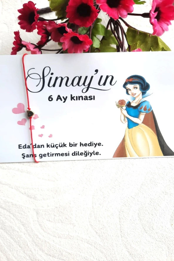 20 Adet Gold Kalpli Şans Bilekliği - Pamuk Prenses Kartlı Bebek Hediyesi - Kişisel Yazı yazılır