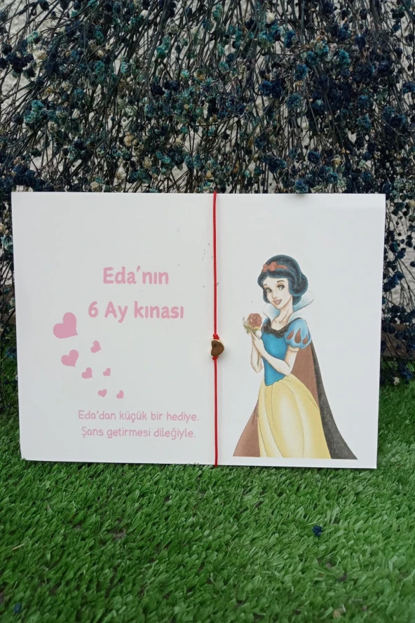 20 Adet Gold Kalpli Şans Bilekliği - Pamuk Prenses Kartlı Bebek Hediyesi - Kişisel Yazı yazılır - 5