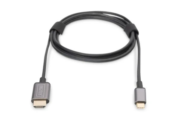 Digitus USB-C <-> HDMI Görüntü Adaptör Kablosu, UHD 4K/30Hz, 1.8 metre, siyah renk, metal gövde<br>Digitus USB-C <-> HDMI Video Adapter Cable, UHD 4K/30Hz, 1.8 m, black, metal housing