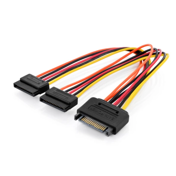 Dahili Y-güç kaynağı kablosu, Erkek/Dişi/Dişi, 0.3 metre,SATA 15-pin - 2 x SATA 15-pin<br>Internal Y-power supply cable M/F/F, 0.3m, SATA 15-pin - 2x SATA 15-pin