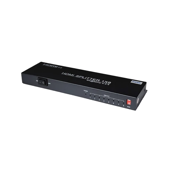 Beek 4K 8'li HDMI Video Çoklayıcı, 3840 x 2160 piksel çözünürlük, HDCP 2.3, metal şasi, siyah renk<br>Beek HDMI Splitter 8 Ports, HDMI 2.0, 4K@60Hz, 1080P@60Hz