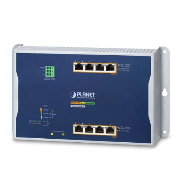 Endüstriyel Duvar Tip PoE Yönetilebilir Switch (Industrial Wall-mount PoE Managed Switch)<br>8-Port 10/100/1000BASE-T<br>2 x 100/1000X SFP<br> PoE Injector Portlar:<br>4 x 10/100/1000T 802.3bt PoE++ Injector (Port-1 ila Port-4 aras