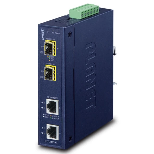 Endüstriyel Media Converter (Industrial Media Converter)<br>2-port 10/100/1000T <-> 2-port 100/1000/2500X SFP