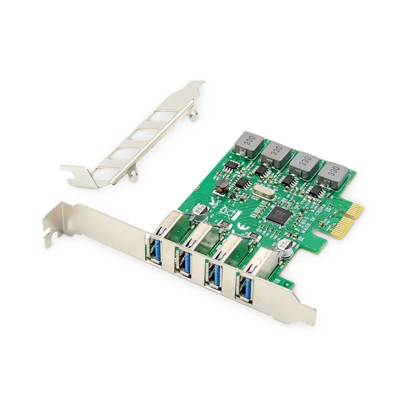 Digitus 4-Port USB 3.0 PCI Express Kartı, Çip Takımı: VL805, Low Profile braket'li<br>Digitus USB PCI Express Add-On card USB3.0, Chipset: VL805 with Low-profile slot bracket