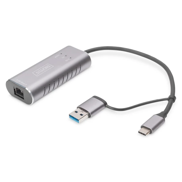 Digitus USB Tip C™ Gigabit Ethernet Adaptörü 2.5G, USB-C™ + USB-A (USB 3.1/3.0)<br>Digitus USB Type C™ Gigabit Ethernet Adapter 2.5G, USB-C™ + USB-A (USB 3.1/3.0)