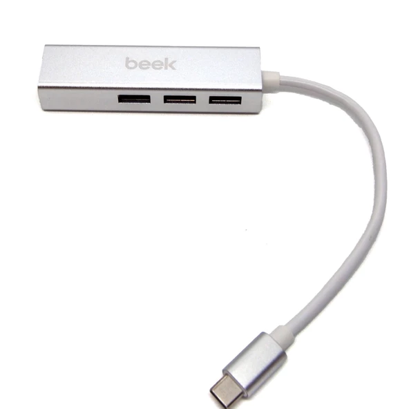 Beek 3 Port USB 3.0 Tip C Hub, 1 x 10/100/1000 RJ45 Dişi Yuva, 3 x USB A Dişi port, 1 x USB C Erkek port