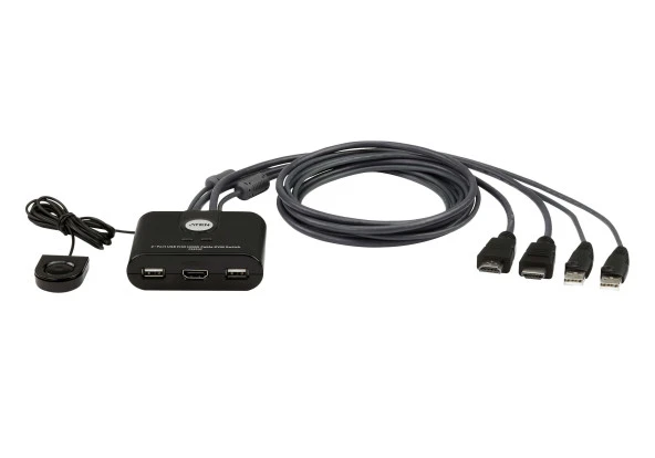 2 Port USB FHD HDMI KVMP™(Keyboard/Video Monitor/Mouse) Periferi (Çevre Cihazlarla (USB) Bağlantı Kurabilir) Switch, KVM bağlantı kablosu ürüne gömülüdür, Remote Port Selector ile birlikte<br>2-Port USB FHD HDMI Kablolu KVM Switch