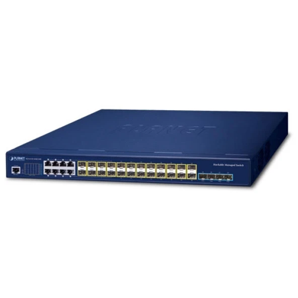 Layer 3 Stack Edilebilir Switch (Layer 3 Stackable Switch)<br>24 x 100/1000X SFP yuva<br>8 x 10/100/1000T combo port<br>4 x 1G/10G SFP+ yuva<br>1 x Konsol port<br>Çift Güç Kaynağı (100~240V AC)