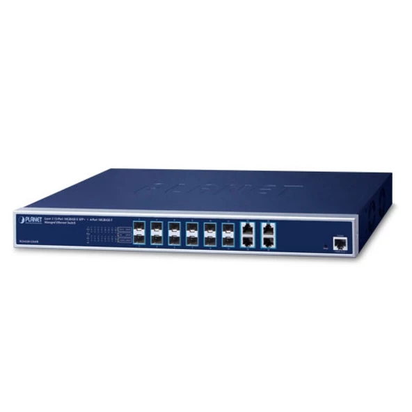 Layer 3 12-Port 10GBASE-X SFP+ + 4-Port 10GBASE-T Managed Ethernet Switch with 48V DC Redundant Power