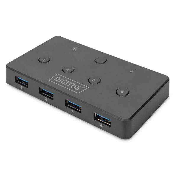 Digitus USB Arayüzüne Sahip Cihazları Paylaştıran Switch, USB 3.0, 2 PC, 4 USB Cihaz, Düğme ile Geçiş, Güç Adaptörü Gerektirmez<br>Digitus USB 3.0 Sharing Switch 4 in 2