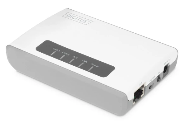 Digitus 2-Port USB 2.0 Kablosuz Çok Fonksiyonlu Ağ Sunucusu, 300 Mbps, Network USB Hub, Print Server<br>Digitus 2-Port USB 2.0 Wireless Multi-Functional Network Server, 300 Mbps, Network USB Hub, Print Server