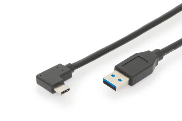 Digitus USB Tip C™ Bağlantı Kablosu, Gen2, Tip-C™ 90°Açılı Erkek <-> A Erkek, 1 metre, Gen2, 3A, 10GB, USB 3.1 Versiyon, Siyah Renk)<br>Digitus USB Type-C™ connection cable, Gen2, Type-C™ 90° to A M/M, 1.0m, Gen2, 3A, 10GB, USB 3.1 Version, bl